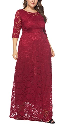 Eternatastic Womens Floral Lace 2/3 Sleeves Maxi Dress Evening Party Long Dress 3XL Red — view 3