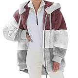  Onsoyours Femme Sweat Polaire Doux Cardigan en Molleton Énorme Peluche Manches Longues Veste Blouson Hiver Chaud Automne Parka Coupe Vent Trench-Coat Outwear 02 Rouge XS