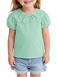 Toddler Girl Lace Peter Pan Collar T Shirts Baby Kids Cute Puff Short Sleeve Blouse Casual Tees Tops 9M-8Y Mint Green