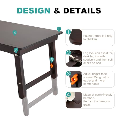 Image of Nnewvante Large Size Floor Desk, Folding Low Coffee Table, No Assembly Required, Adjustable Floor Table for Breakfast Gaming Writing 33.5 inchx17.7 inch Black Walnut