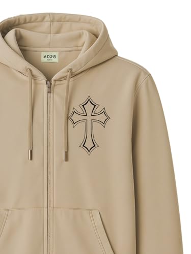 Image of ADRO Men's Regular Fit Zip-Up Hoodie for man | 320 GSM Cotton Poly Fleece Zipper Sweatshirt with Soft Fabric & Printed Hoodies