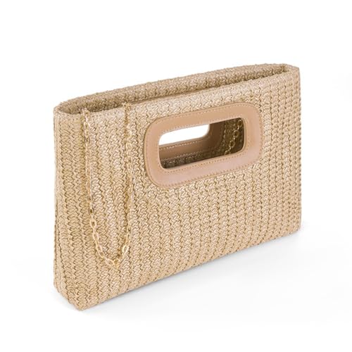 Image of Women Top Handle Handbag Chain Crossbody Bag 2026 Summer Raffia Straw Clutch Beach Vacation Evening Square Purse