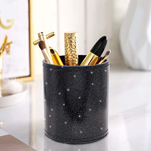 Image of Pen Holder for Desk,Stand for Office Luxury Glitter Pencil Cup for Women Men Leather Organizer for Adult Teen, Black