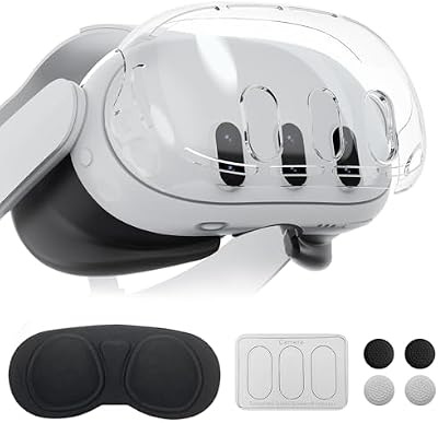 Olycism Case für Meta Quest 3 Zubehör für Oculus Quest 3 Perfekte Passform Kratzfest Wasserdicht Einschließlich 1*Protective Front Cover 1*Lens Cover 4*Joystick Caps 3*Tempered Lens Protector Geschenk