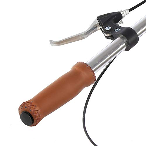 Leather Bike Grips, 1 Pair Leather Handlebar Grips Ergonomic Handlebar Grips Bike Handle Cover Grips for Mountain Bike Scooter (Brown) - Image 4