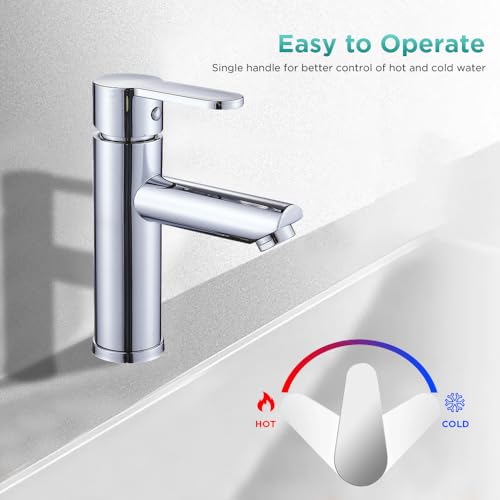 Chrome Bathroom Basin Tap Washroom Hot and Cold Mixer Tap 1 Hole Single Lever Bathroom Sink Faucet with 80CM UK Standard Hoses - Image 4