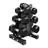 ZENSUKYE Set de Mancuernas Hexagonales con Rack en A (5LB, 10LB, 15LB), Mancuerna Hexagonal con Revestimiento de Goma,...