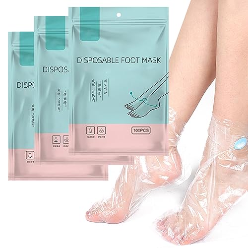 Foot Gloves for Feet Care, Paraffin Bath Foot Socks, 300 Pcs Disposable Plastic Foot Covers, Pedicure Foot Spa Socks, Feet Wax Medicated Moisturizer Socks with Stickers for Snug Closure