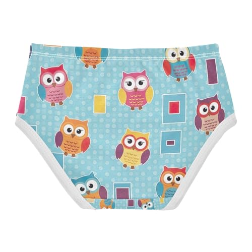 Toddler Briefs, Cute Cartoon Owls Blue Girls' Cotton Brief Underwear, 2T–8 Years2