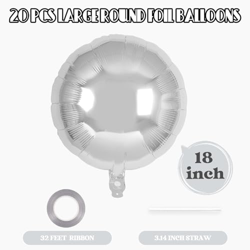 20 Pcs Silver Round Shaped Balloons,18 Inch Round Foil Balloon,Giant Round Mylar Balloon Helium Balloons for Birthday Party Baby Shower Wedding Decorations (Silver) by YOTHORN - Used condition - Image 2