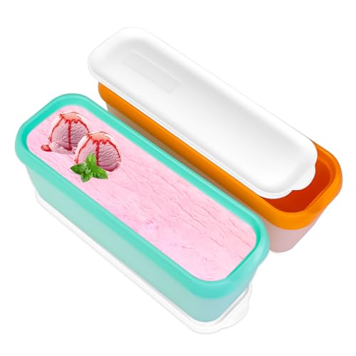 TAIANJI Lot de 2 récipients à crème glacée, 1,5 l - Réutilisables - Avec couvercles - Antidérapants - Pour sorbet, gelato, smoothies