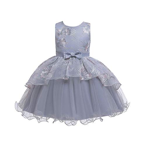IMEKIS Flower Girls Dress Bridesmaid Wedding Pageant Party Baby Princess First Communion Dresses Ruffles Tulle Lace Formal Evening Ball Gown for Toddler Kids Birthday Homecoming Gowns Grey 3-4T
