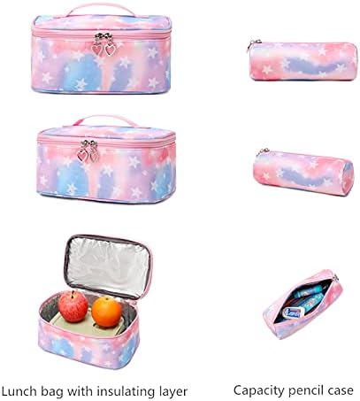 Gradient-Star Print School Bag Backpack and Lunch Bag Set for Teens Girls Boys Bansusu Bookbag Travel Rucksack