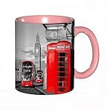EKLMPS Becher aus Keramik, Ideal als Geschenk, Hochwertiger Aufdruck, Tasse mit Motiv, Tee Becher, Coffee Cup, 330ml,Londoner Telefonzelle auf der Straße. Traditionelle lokale kulturelle Ikone England