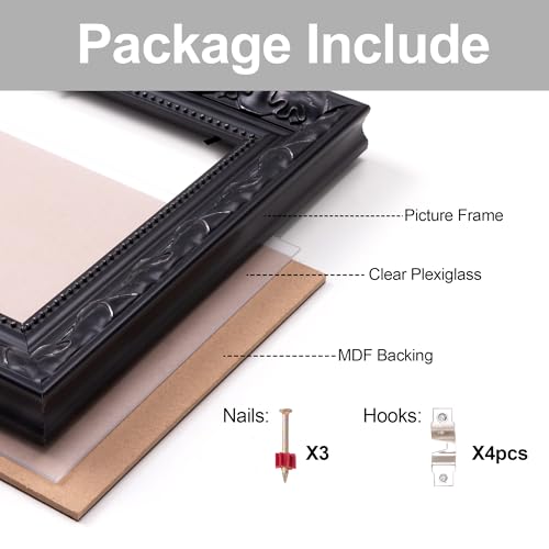 Black 18x24 inch Picture Frames: Gothic Wall Frames for Halloween, Christmas Art Decor, Wooden Frames for 18x24 Photo, Artwork, Wall Poster Frame with Plexiglass and Backing — view 3