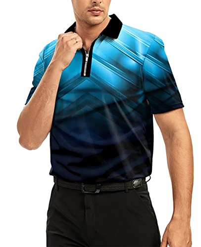 Ecosunny Men's Short Sleeve Polo Shirt Gradient 3D Printed Zip Up Casual Slim Fit Golf Shirts #TOP2