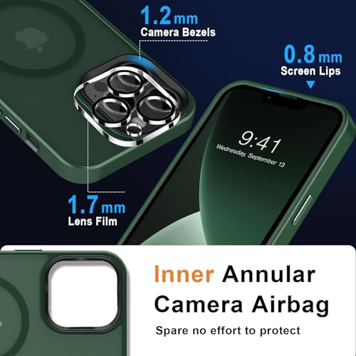 MOCCA Strong Magnetic for iPhone 13 Pro Max Case,[Compatible with Magsafe][Glass Screen Protector+Camera Lens Protector] Slim Thin Shockproof Cover Phone Case for iPhone 13 Pro Max 6.7",Midnight Green