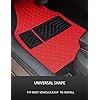 Red Car Floor Mats, Luxury Faux Leather Automotive Floor Mats, All Weather for Cars Truck SUV (4 Pieces, Red)