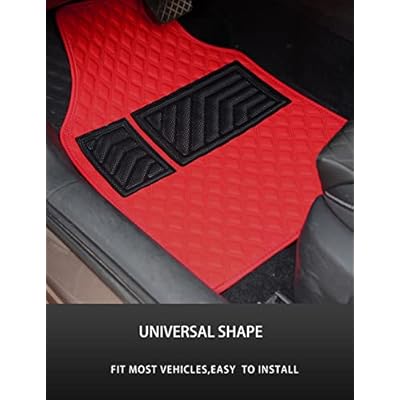 Red Car Floor Mats, Luxury Faux Leather Automotive Floor Mats, All Weather for Cars Truck SUV (4 Pieces, Red)