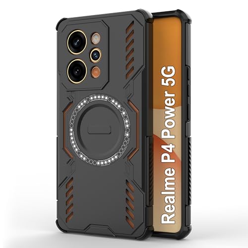 Image of amazon basics Back Case Cover for Realme P4 Power 5G | Magnetic Case with Built-in Metal Ring | Supports MagSafe Charger, Wallet & Car Mount | Shockproof Hybrid PC + TPU | Black