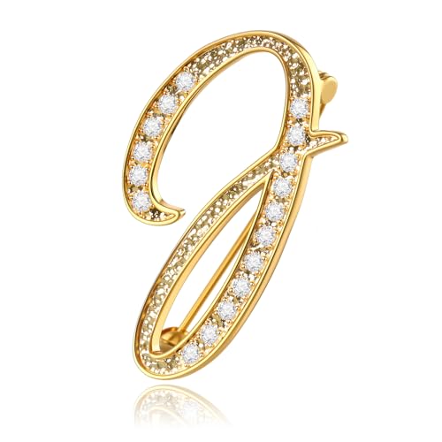 Image of Cicy Bell A-Z Initial 26 Letter Brooch Pins 18k Gold Plated Cubic Zirconia Breastpin Name Personalized Gifts for Women Men