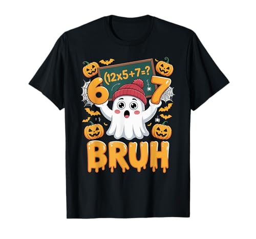 67 Teacher Halloween Ghost Six Seven Meme Math Humor Ghost T-Shirt