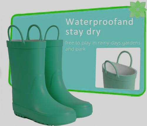Kids Rain Boots - Toddler Waterproof Rubber Kids Rain Boots for Girls and Boys with Fun Patterns and Easy-On Handles3