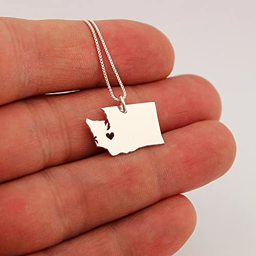 Washington Necklace Pesonalized Engraved Sterling Silver Washington State Necklace With Heart Comes With Box Style Chain Hometown Necklace #TOP2