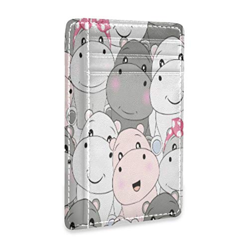 susiyo Cute Baby Hippo Slim Minimalist Wallets Rfid Blocking Card Wallets PU Leather Front Pocket Wallets for Men and Women
