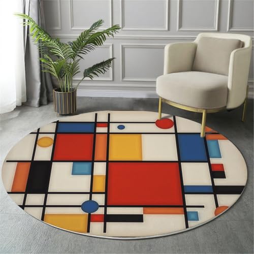 Tapis rond géométrique multicolore 120cm imprimé pour salon - 6