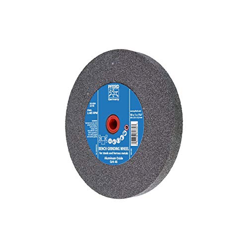 PFERD 61770 Bench Grinding Wheel, Aluminum Oxide, 10" Diameter, 1" Thick, 1-1/4" Arbor Hole, 46 Grit, 2485 Maximum rpm