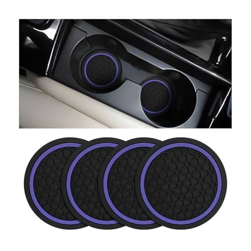 Image of Mandark 4PCS Car Cup Holder Coasters, 2.75 Inch Non-Slip Insert Water Bottle Holder Pads, Dustproof Automotive Interior Accessories Mat, Universal for Vehicles, Trucks, RVs and More (Black /Purple)