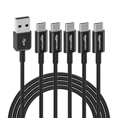 Image of Amazon Basics 5-Pack USB-C to USB-A 2.0 Fast Charging Cable, 480Mbps Speed, USB-IF Certified, for Apple iPhone 16 /15, iPad, Samsung Galaxy, Laptops, 6 Foot, Black