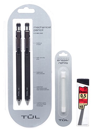 TUL 0.5mm Mechanical Pencils (1 2-pack), Eraser Refills (1 3-pack) & 30 Lead