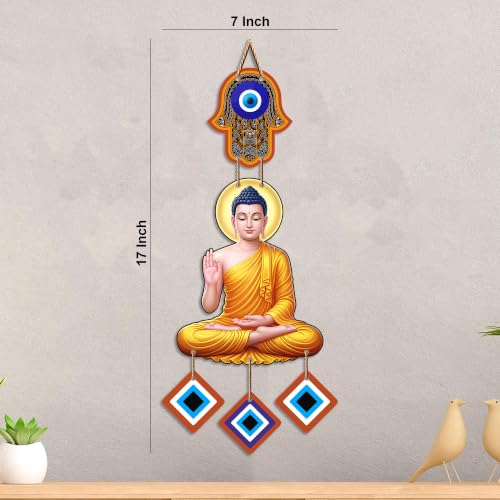 Image of Artvibes Buddha Wall Hanging with Evil Eye Charms | Spiritual Wooden Decor Symbolizing Peace | Growth and Positive Energy | Decorative Hanging for Living Room | Meditation Room | Art Gift (WH 85101N)