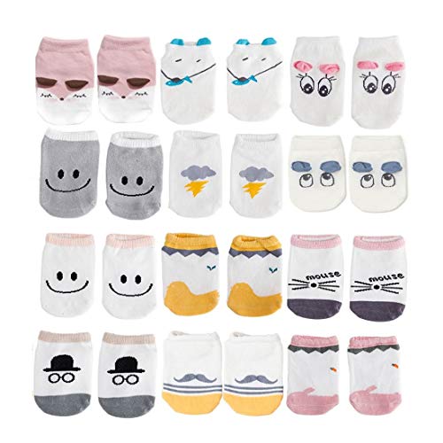 FYGOOD Lot de 12 Paires Chaussettes Bébé Coton Souple Antidérapantes Set A 0-2ans/longueur de base 10cm