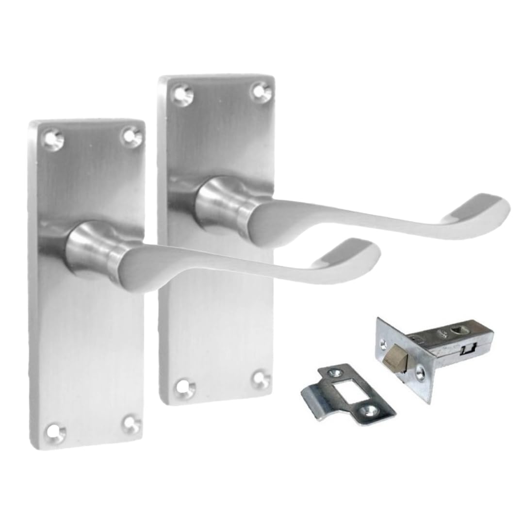 Epsom Door Handle Silver Satin Chrome Scroll Door Handle Set - Victorian Style Internal And External Lever Door Handles With Backplate 118Mm X 42Mm Sets 4 (Pair Of Latch Handles + Tubular Latch)