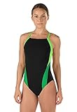 Speedo Women's Swimsuit One Piece Endurance+ Cross Back Solid Adult Team Colors , Black/Green, 34