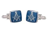 silver cufflinks engraved initials Gemelos cuadrados y brújula masónicos de alta calidad con G