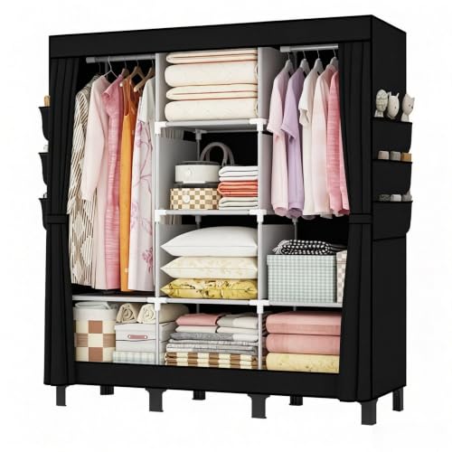 Image of Portable closet, bedroom armoire, clothes storage box, simple hanging clothes wardrobe, suitable for bedrooms, dormitories and rented houses. 51 inch W*17.7 inch D*67.7 inch H (Black)
