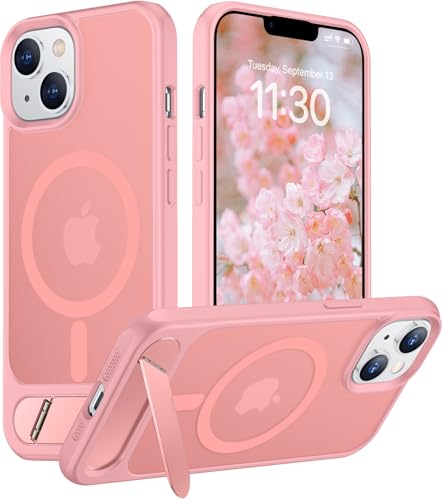 Image of Magnetic Compatible with iPhone 14 Case /iPhone 13 Case,[Built-in Invisible Kickstand][Compatible with MagSafe][Military Grade Shockproof] Slim Translucent Matte Phone Case for iPhone 14 /13 6.1 inch