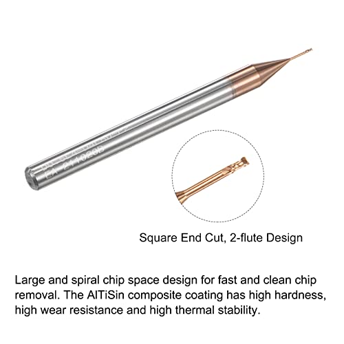 Image of uxcell Square Nose End Mill, 0.5mm Solid Carbide AlTiSin Coated Long Reach CNC Router Bits 2 Flutes Milling Cutter with Extended Neck, 4mm Cutting Length 4mm Shank