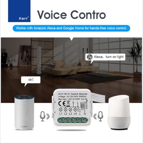 Image of Kerr Smart Switch Module (Mini-Series), Retrofit Smart Switch 10A, 230V AC, Supports Schedule, APP & Voice control, Compatible with Alexa and Google Home Assistant. (Wifi, 2CH)