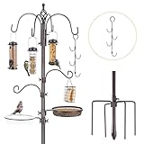 Bird Feeder Station with Suet Cage & Water Bowl Fruit Hook- Adjustable Pole, 6 Hanging Hooks for Wild Birds, Outdoor Garden Bird Feeding Kit