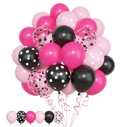 Image of Amandir 153pcs Pink Black Balloon Garland Arch Kit Different Sizes | 18 12 10 5 inch Pink Black Latex Dot Confetti Balloons for Girl Cartoon Mouse Birthday Party Decoration