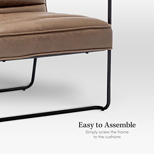 Eluxurysupply Accent Chair - Modern Horizontal Channel Upholstered Armchair With Stain Resistant Fabric - Premium High Density Foam Cushion For Supreme Comfort - Easy Assembly - Brown Faux Leather #TOP6