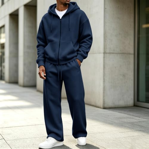 Mens Sweat Suits 2 Piece Set Athletic Zip Up Hoodies Wide Leg Sweatpants - image 2