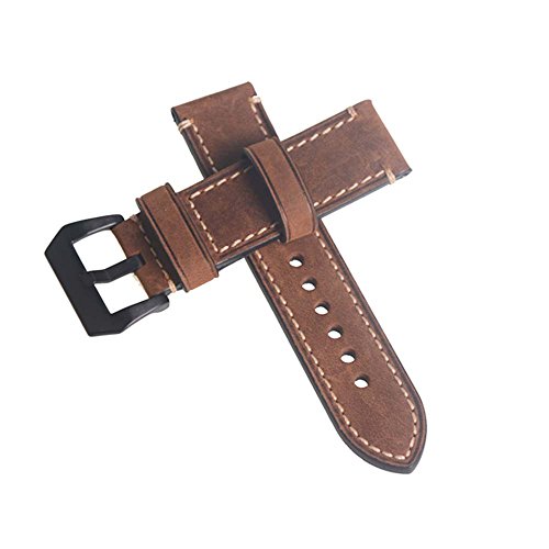Szzijia Genuine Leather Brown Watch Strap Wristwatch Band Watchband 24Mm Width With Black Buckle #TOP1