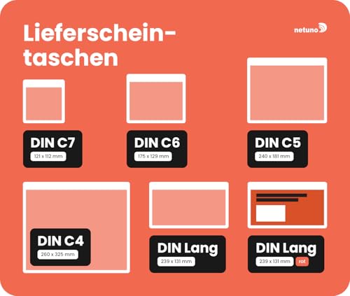 Netuno 250 transparente Lieferscheintaschen DIN C6 16,6 x 11 cm selbstklebende C6 Begleitpapiertaschen Dokumententaschen Rechnungstaschen Pakettaschen für Lieferscheine Begleitpapiere Garantiekarten