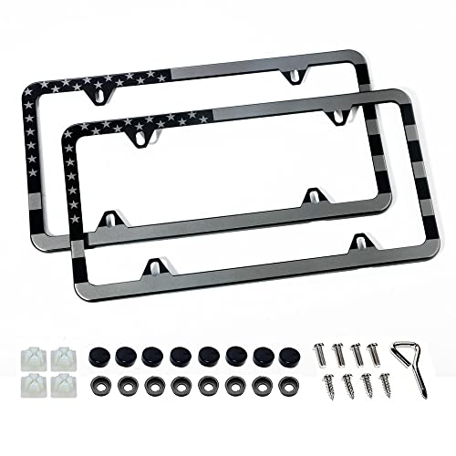 Banseko American Flag License Plate Frame,Aluminum Metal License Plate Holder With Usa Nations Flags Fine Printing,Novelty License Plates Covers With 4 Holes Screws (Black&Gray) #TOP11